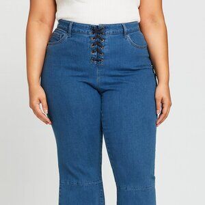 Laurie Felt Soft Denim Lace-Up Jeans‎ Blue 2X NWT